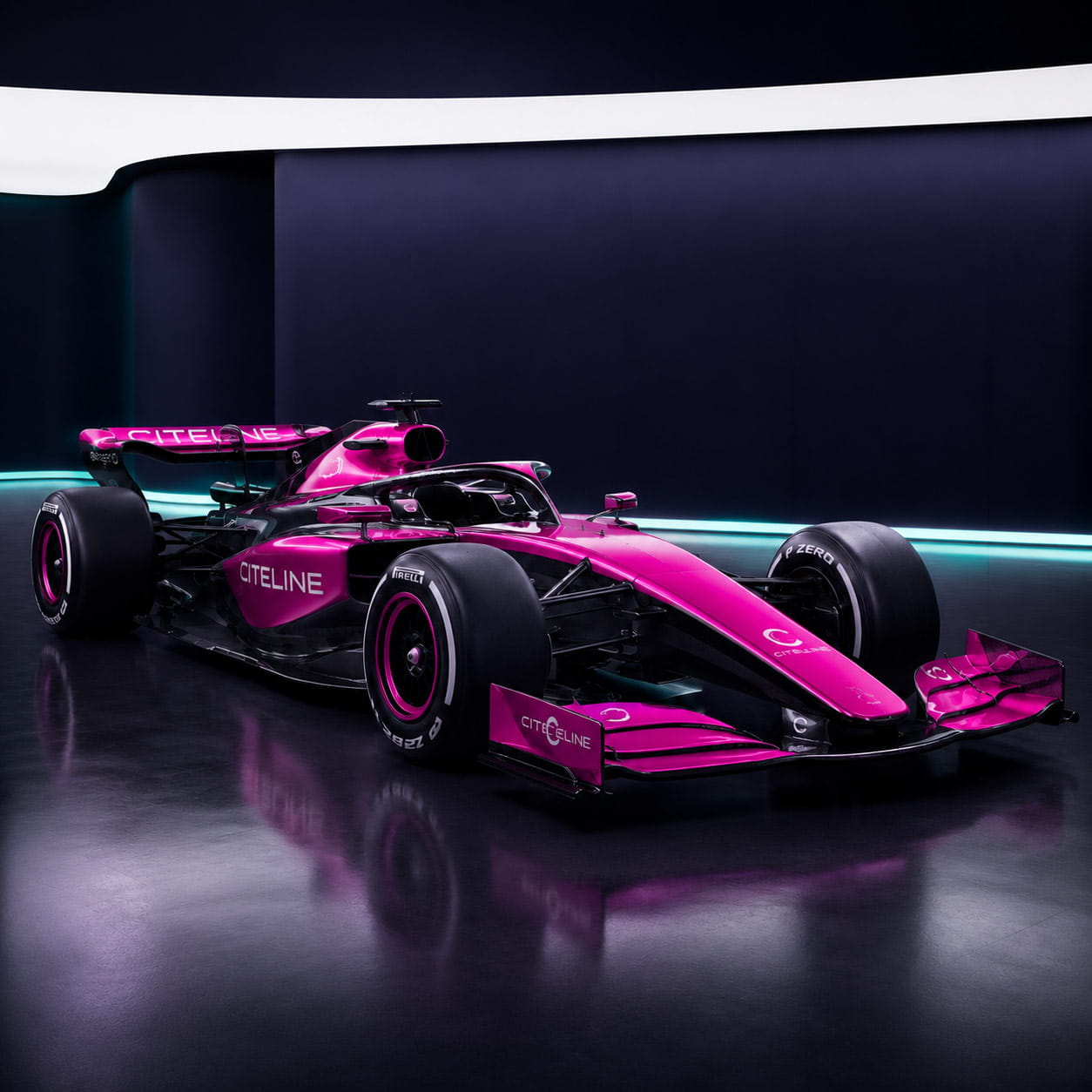 Pink race car with the Citeline logo.