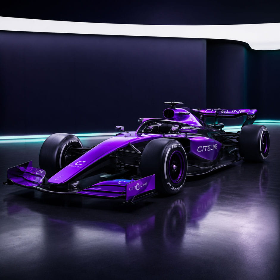 Purple race car with the Citeline logo.