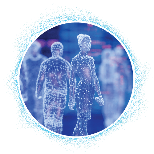 Group of people displayed as augmented virtual reality.