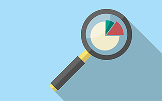 Magnifying glass pie chart data examination transparency