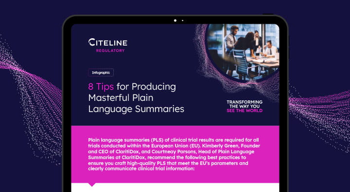 Infographic cover for 8 Tips for Producing Masterful Plain Language Summaries 